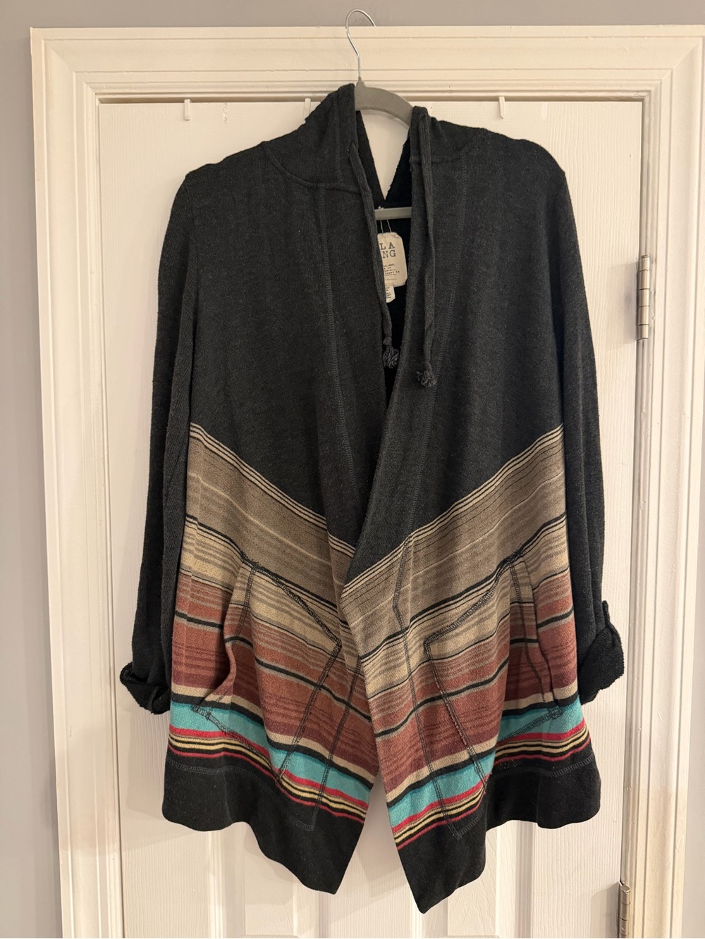 Billabong Hooded Flyaway Cardigan S Southwestern Striped Boho Sweater